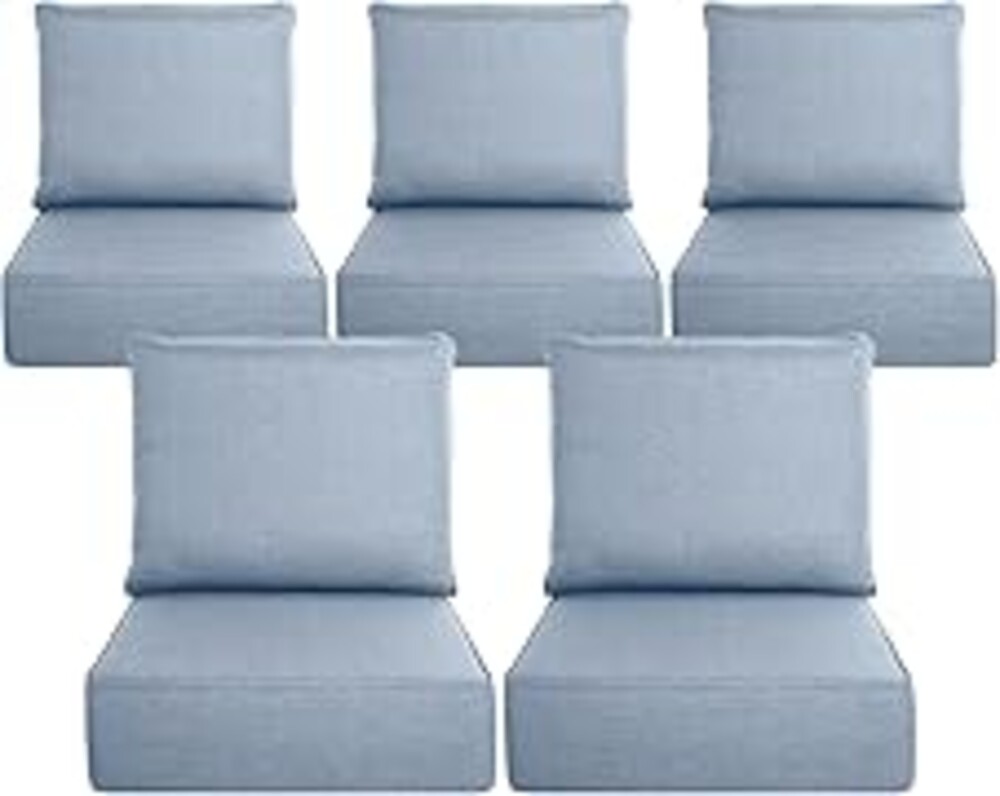 Belord Luxury 6" Thick Outdoor Cushion 5 Set - 24 x24 Inch 28D Sponge Filling Fade-Resistant Chair Cushion, Spill Proof Removable Patio Furniture Replacement Cushion for Sofa Bench Swing - Baby Blue