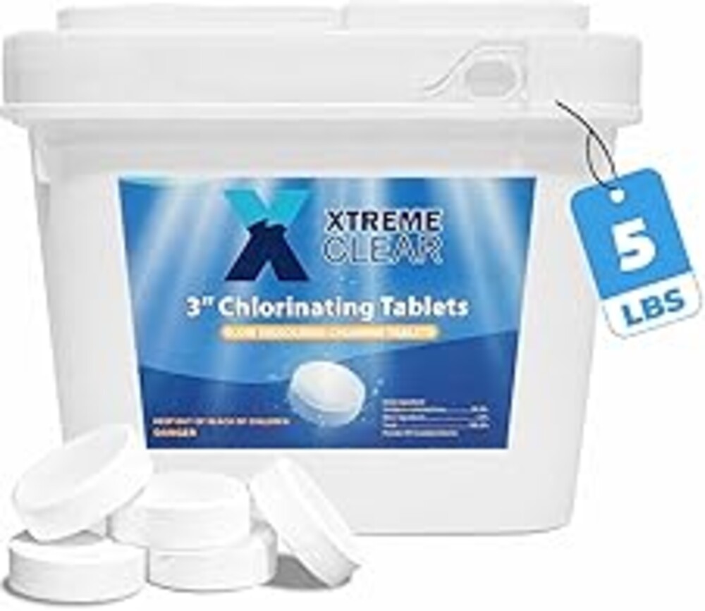 Xtremeclear 3" Swimming Pool Chlorine Tablets 99% Pure Tri-Chlor| Long Lasting & Slow Dissolving | Pro-Grade Pool Sanitizer | 5 Pounds Bucket