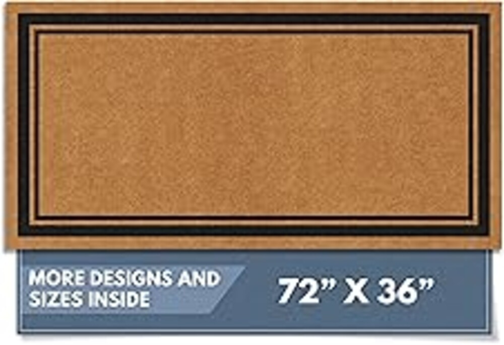 Barnyard Designs Natural Coco Coir Heavy Duty Backing Doormat - Large Cute Non-Slip Front Door Welcome Mat for Outside Entrance or Porch Entry, Brown (36x72, Border)