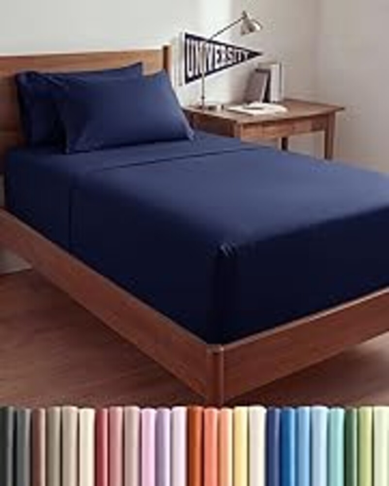 Extra Deep Twin XL Sheet Set - 4 Piece Breathable and Cooling Sheets - Hotel Luxury Bedding for Women, Men, Kids & Teens - Easy & Secure Fit - Soft and Wrinkle Free - Extra Deep Pockets - Navy Blue