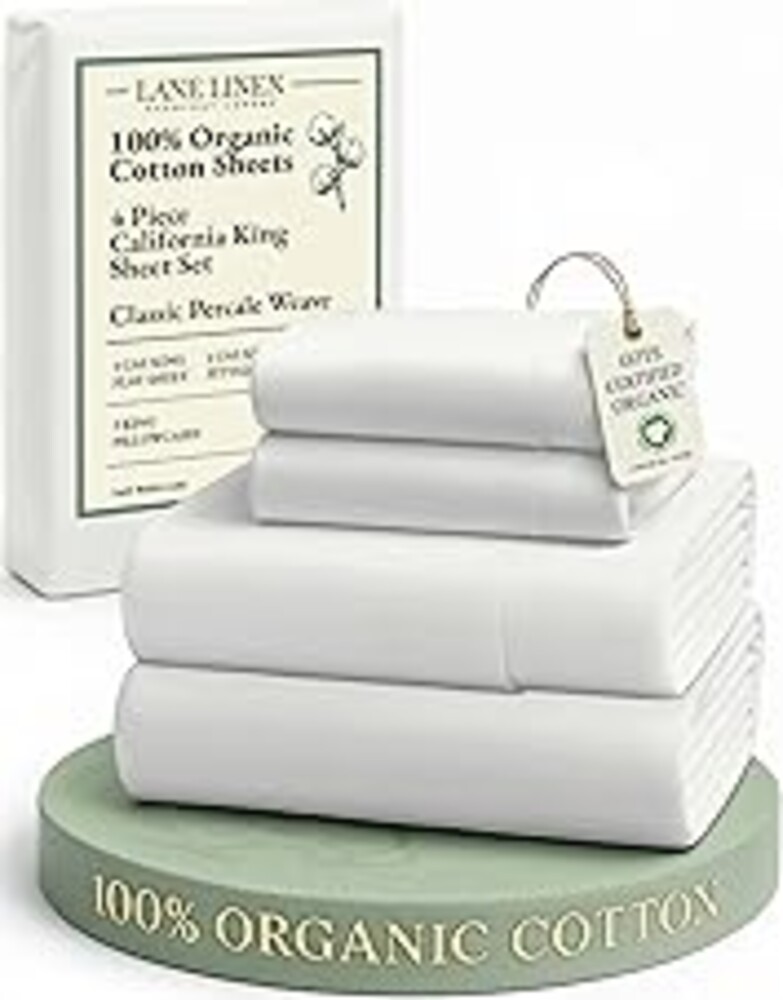 LANE LINEN 100% Organic Cotton California King Sheets Set, 4-Piece Pure Organic Cotton Long Staple Percale Weave Soft Best Bedding Sheets for Bed, Fits Mattress Upto 15" Deep - Glacier Grey