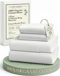 LANE LINEN 100% Organic Cotton California King Sheets Set, 4-Piece Pure Organic Cotton Long Staple Percale Weave Soft Best Bedding Sheets for Bed, Fits Mattress Upto 15" Deep - Glacier Grey