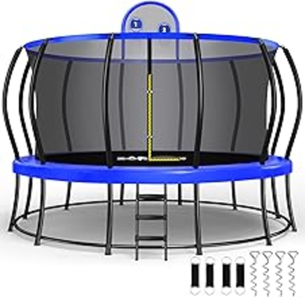 Zupapa 1800LBS Capacity Double Frame Trampoline 16 15 14 12FT No-Gap Safety Design Curved Poles & Basketball Hoop 10-Year Quality Assurance Perfect for Kids & Family Outdoor Fun