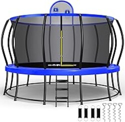 Zupapa 1800LBS Capacity Double Frame Trampoline 16 15 14 12FT No-Gap Safety Design Curved Poles & Basketball Hoop 10-Year Quality Assurance Perfect for Kids & Family Outdoor Fun