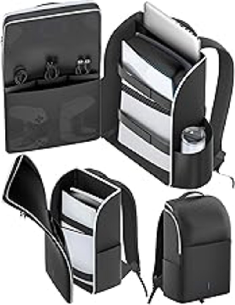 LVVIL Backpack for PS5/ Slim/ Pro Console, Full Protection PS5 Carrying Case Travel Bag, Large Capacity PS 5 Storage Bag for Dual Controllers, PS Portal, Laptop, Game Cards, Sony PSP Accessory Kits