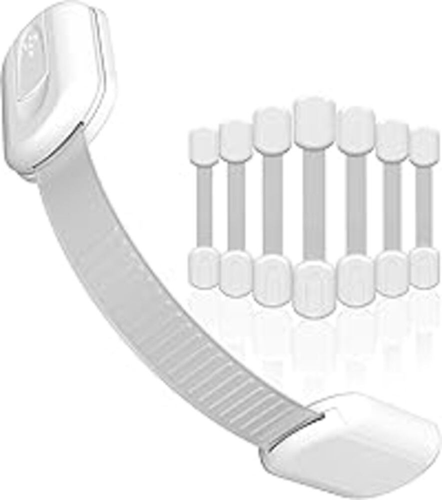 SKYLA HOMES Child Safety Cabinet Locks, White, 8 Pack | ABS and TPE adhesive latches for cabinets, drawers, ovens and toilet seats; no screws or magnets needed