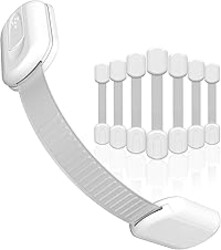 SKYLA HOMES Child Safety Cabinet Locks, White, 8 Pack | ABS and TPE adhesive latches for cabinets, drawers, ovens and toilet seats; no screws or magnets needed