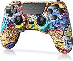 TIANHOO Wireless Controller Compatible with PS4/Pro/Slim, with Vibration Feedback, Motion Sensing, Touchpad, Light Bar, Share, 3.5mm Headphone Jack(Graffiti)