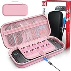 Auarte [Charge Inside] Switch 2 Carrying Case for Nintendo Switch 2 Console 2025 / Switch Original/Switch OLED, Slim Travel Carry Case for Switch 2 Accessories with 10 Game Card Storage (Pink, for Switch 2, Carrying Case)