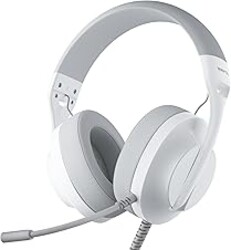WIRWTRU S30 Gaming Headset with Microphone,198g Lightweight Design, Wired Gaming Headphones for Xbox, Xbox Series X|S, PS5, PS4, Switch, PC, Noise Cancelling Mic, Soft Earmuffs (White&Grey)