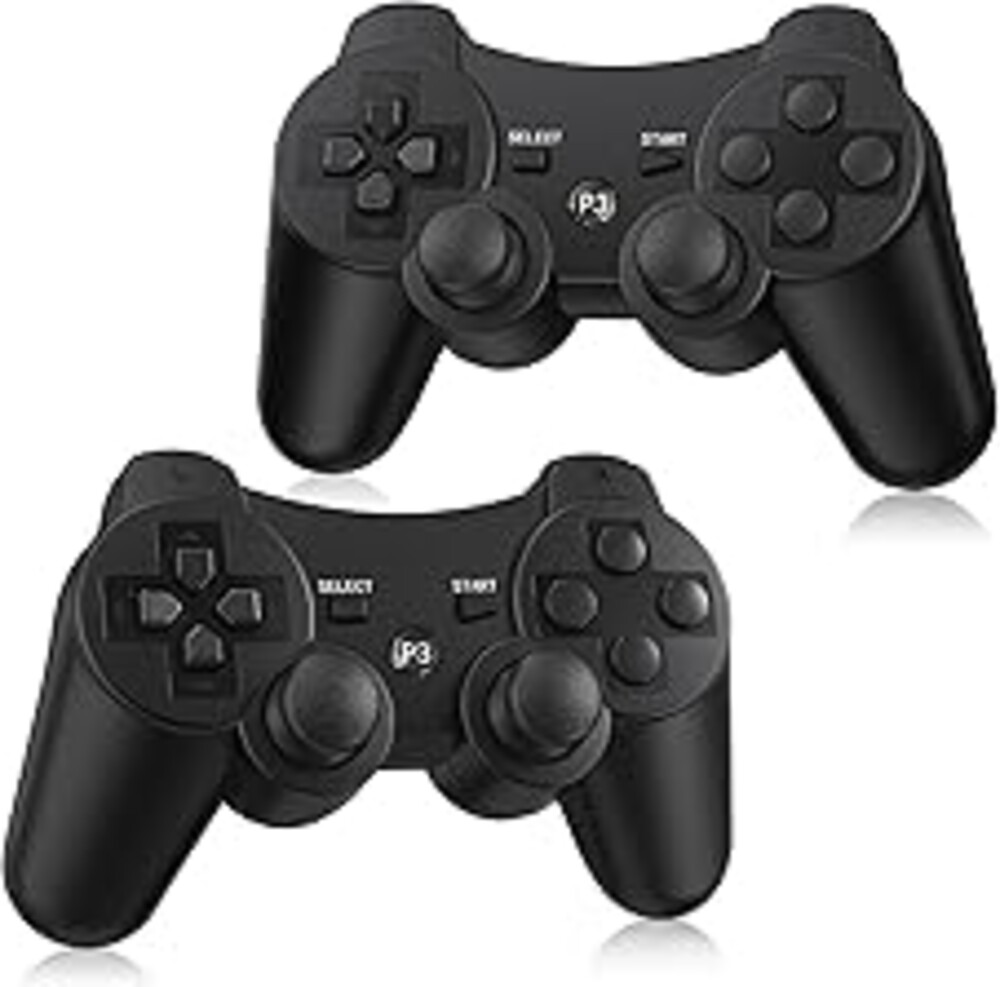Yinjie 2 Pack Wireless Controller for PS3, Compatible with Playstation 3, with 2 Charging Cables (black)