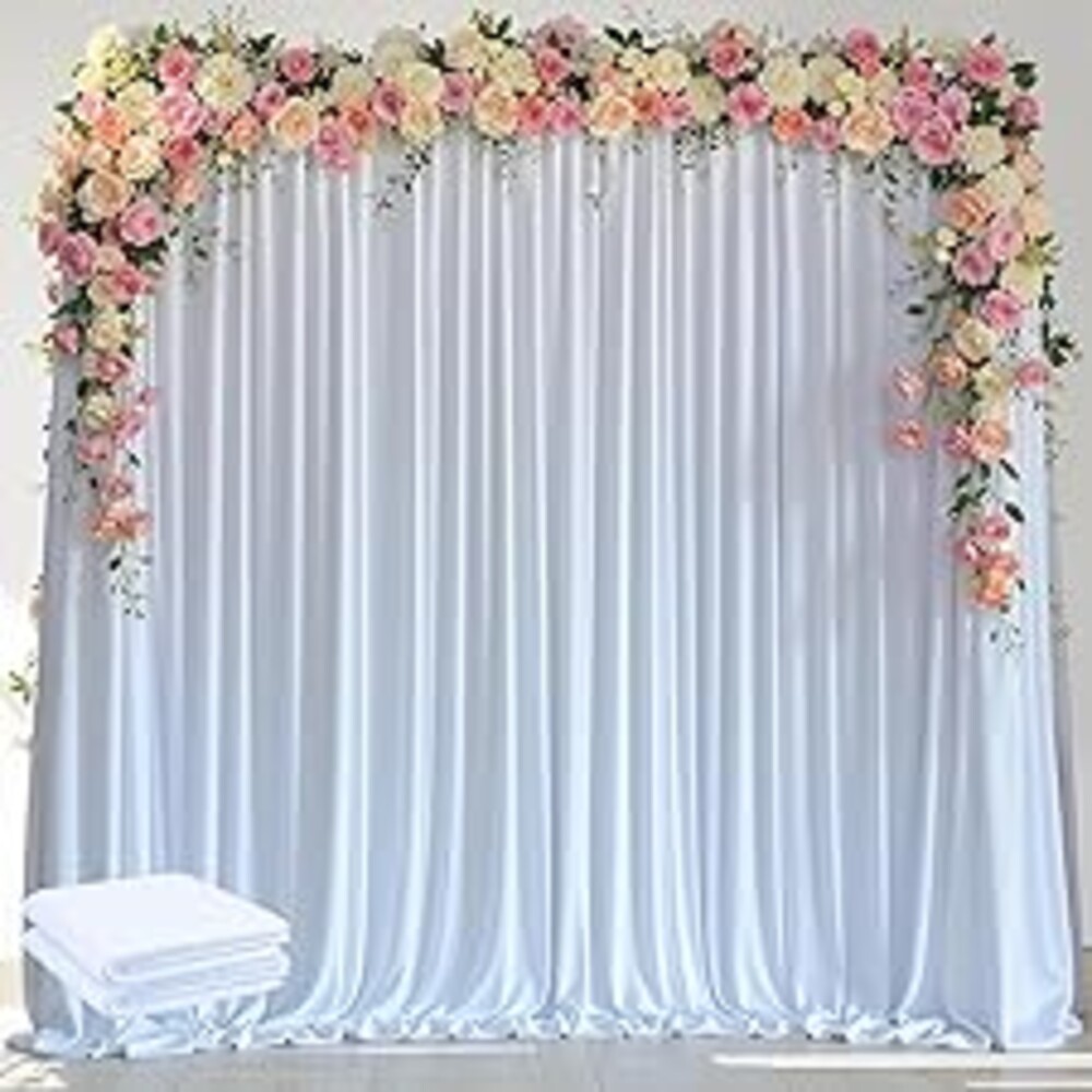 Wokceer White Backdrop Curtain for Wedding Parties 2 Pack 10x8FT Wedding Curtains Photo Backdrop Drapes Polyester for Photoshoot Baby Shower Birthday Party Curtains Background 4 Panels 5x8FT