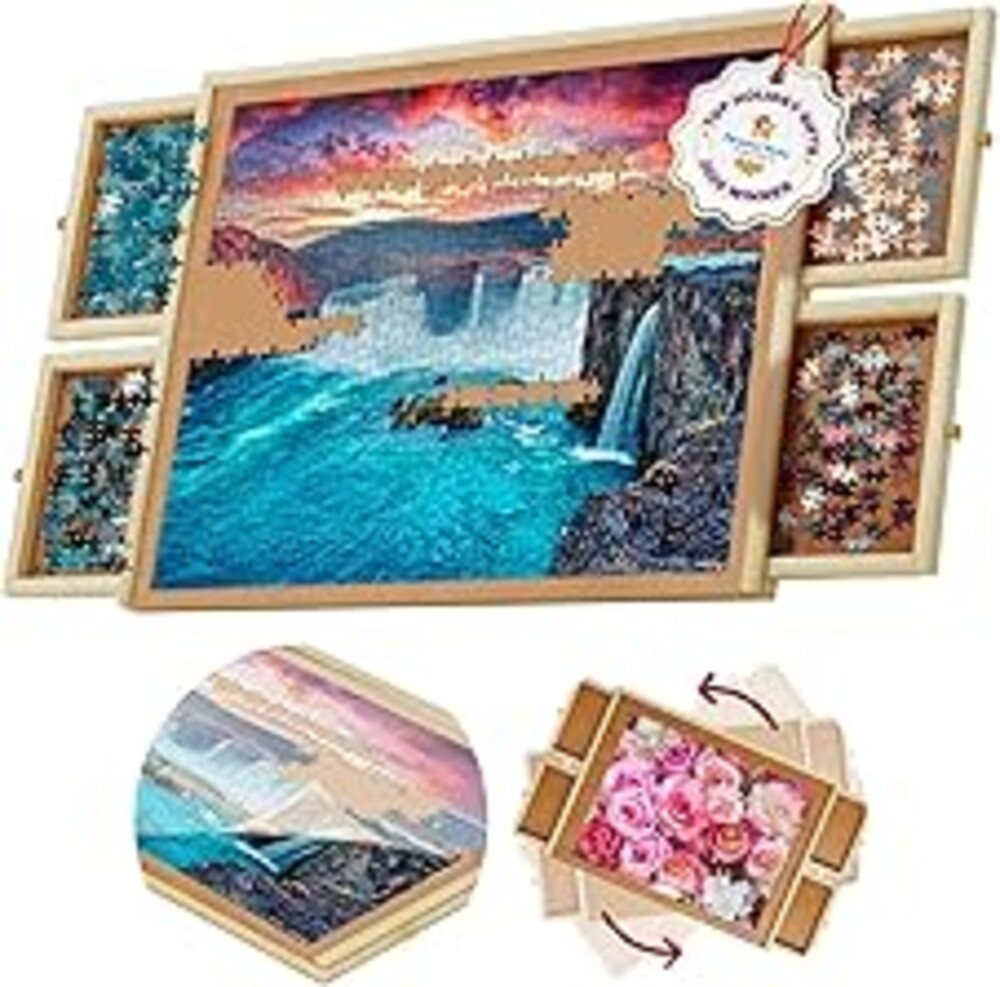 1000 Piece Rotating Puzzle Board with Drawers and Cover - 4 Drawers, Wooden Jigsaw Puzzle Table | 30” X 22”| Jigsaw Puzzle Board - Portable Puzzle Tables for Adults and Kids by Beyond Innoventions