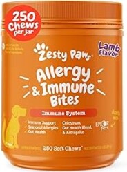 Zesty Paws Allergy Immune Bites - Dog Allergy Chews, Dog Probiotics for Itchy Skin and Ears, Lamb, 250ct