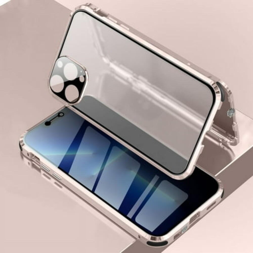 Case for iPhone 13 Pro 6.1 inch, Anti Peep Privacy Magnetic Case with Lens Protective Cover and Lock Magnetic Magnetic Absorption Metal Bumper Frame Thin Protective Anti-Spy Phone Case, Pink