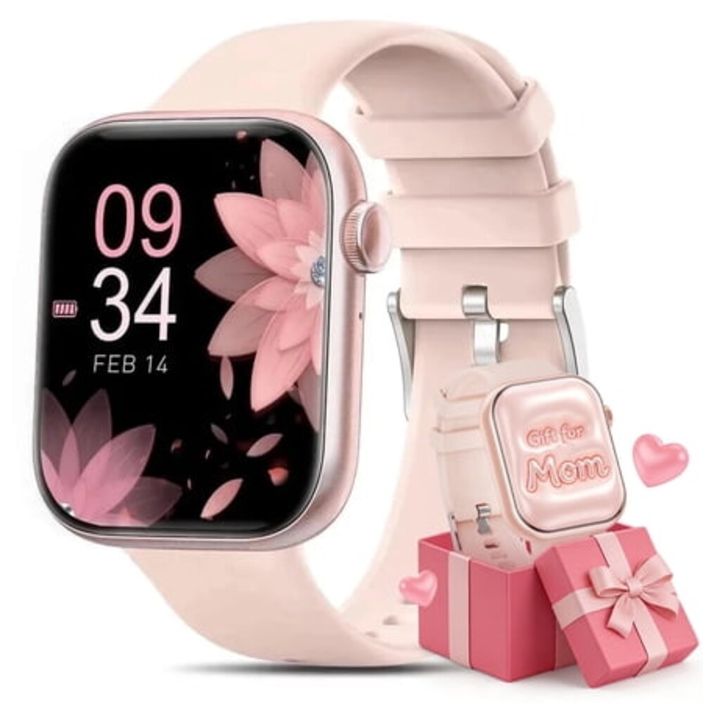 Mingdaln 1.85''HD Men Womens Smart watch,with Bluetooth Answer/Make Calls/120+Sports Modes/10 Days Standby, IP68 Waterproof Fitness Tracker Fits for Android Iphone Devices, perfect gift（Pink）