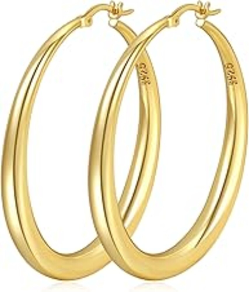 PABBEU S925 Sterling Silver Hoop Earrings Large Silver Hoop Earrings for Women Hypoallergenic Lightweight Big Thick Silver Hoop Earrings for Women Girls 35/40/50/60/70mm