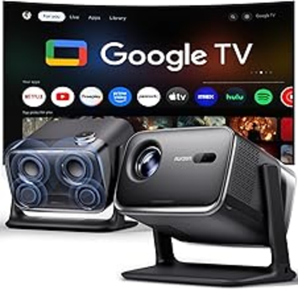 Aurzen BOOM mini Google TV Smart Projector with WiFi and Bluetooth, Voice Control, Family Mode, 20W Dolby Audio, Real-Time Focus, 4K Supported Movie Projector for Bedroom/Home Theater/Outdoor, Black