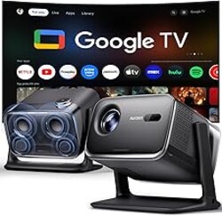 Aurzen BOOM mini Google TV Smart Projector with WiFi and Bluetooth, Voice Control, Family Mode, 20W Dolby Audio, Real-Time Focus, 4K Supported Movie Projector for Bedroom/Home Theater/Outdoor, Black