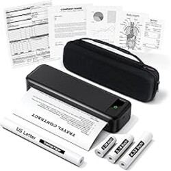 Portable Printers Wireless for Travel, A285M Bluetooth Inkless Thermal Printer Support 8.5" X 11" US Letter, Mobile Printer for Phone Laptop, with Case & 4 Rolls Thermal Paper, for Home Office Receipt