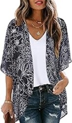 Women's Floral Print Puff Sleeve Kimono Cardigan Loose Cover Up Casual Blouse Tops 2026