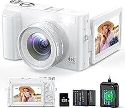 Zostuic 4K Digital Camera, 48MP Autofocus Anti-Shake Vlogging Camera for YouTube Video, 3'' 180Flip Screen with Flash 16X Zoom 32GB Card, Compact Travel Camera with Battery Charger