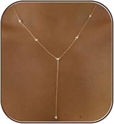 Fwlisesa Gold Necklace for Women, Dainty Gold Long Necklaces 14k Gold Plated Prom Lariat Necklace Cute Choker Necklaces for Women Trendy Stuff Fashion Costume Gold Accessories Christmas Jewelry Gifts