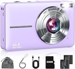Digital Camera, FHD 1080P Point and Shoot Camera for Kids Teens Starters, with 32GB Card 16X Zoom Anti Shake Date Stamp, Compact Small Camera Christmas Birthday Gift for Boys Girls, Purple