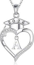 Iefil 2026 Graduation Gifts for Women Her - 925 Sterling Silver Heart Initial Letter Necklace, 2026 College Graduation Gifts for Women Her