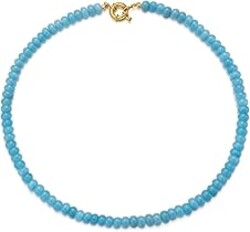 chorfla Beaded Gemstone Necklaces for Women, Bohemian Colored Choker Natural Stone Bead Decoration Summer Beach Handmade Jewelry Necklace