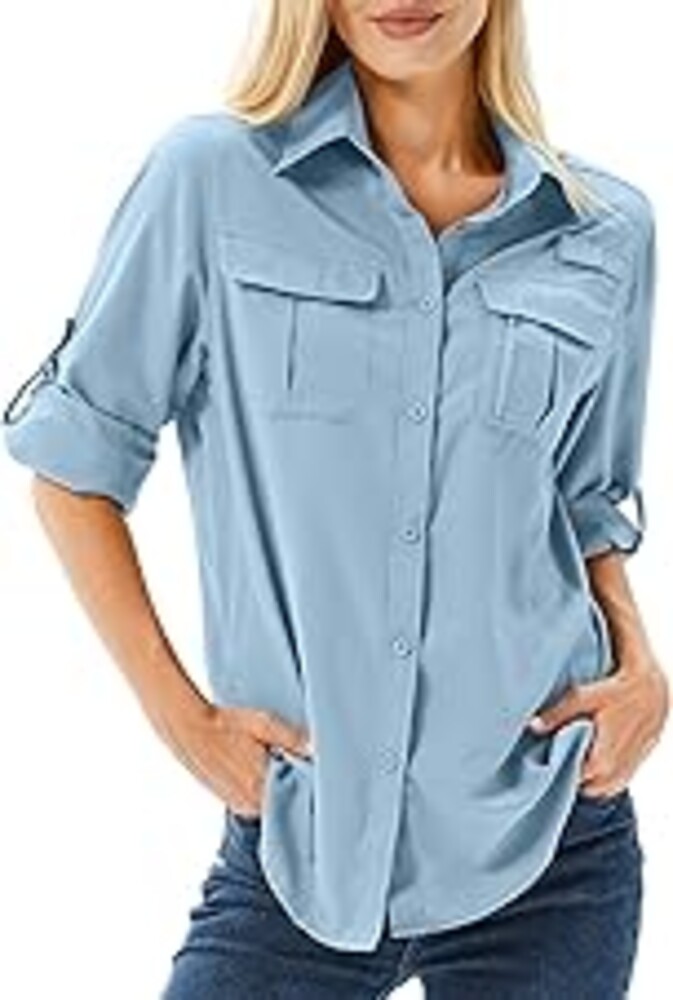 Toumett Women's UPF 50 Long Sleeve Sun Protection Shirts Safari Fishing Hiking