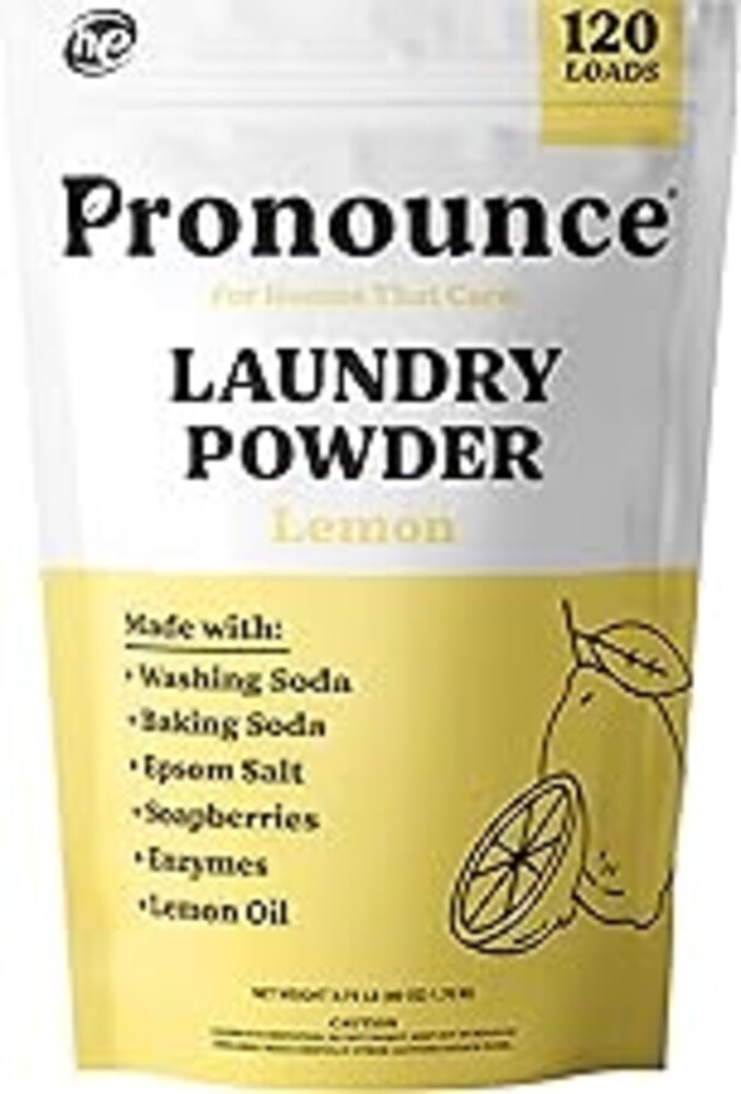 Pronounce Laundry Detergent Powder Alternative | Cleaner Ingredients. Safer for Sensitive Skin. Stain + Smell Fighting. With Essential Oils. HE Safe - 120 Loads (Lemon).