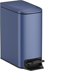 TIPGO Slim Bathroom Trash Can with Lid Soft Close, Step Pedal, 6 Liter / 1.6 Gallon Stainless Steel Trash Bin, Small Garbage Can for Bedroom, Office, Kitchen (Navy Blue)