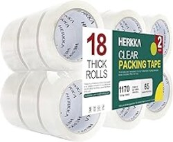 HERKKA Clear Packing Tape, 18 Rolls Heavy Duty Packaging Tape for Shipping Packaging Moving Sealing, Thicker Clear Packing Tape, 2 inches Wide, 65 Yards Per Roll, 1170 Total Yards