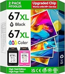 Upgraded Chip 67XL Ink Cartridges Compatible for HP 67 Ink Cartridges Black/Color Combo Pack Work with DeskJet 2855e 2827e 2800e 4255e 2755e 2700 4155e 4227e 2700e 2734e 2852e Envy 6055e 6000 Printer