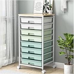 Rolling Storage Utility Cart Organizers with 8 Drawers and Wooden Tabletop for Living Room,Office,Classroom,Craft Room,Bedroom,Dorm,Green