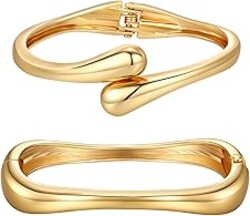 Chunky Gold Bangle Bracelets for Women Trendy 14K Gold Plated Cuff Bracelets Stack, Dainty Gold Bracelet Sets Non Tarnish Fashion Jewelry Gift