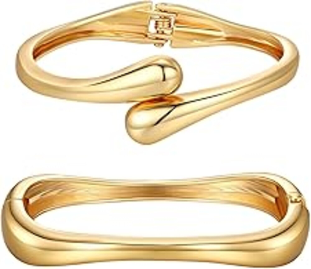 Chunky Gold Bangle Bracelets for Women Trendy 14K Gold Plated Cuff Bracelets Stack, Dainty Gold Bracelet Sets Non Tarnish Fashion Jewelry Gift