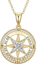 Graduation Gifts for Her, Inspirational Graduates Compass Necklace for Women Girls Jewelry, Class of Senior High School College Graduation Gifts for Friends with Congrats Grad Box and Gift Card (18K Gold Filled 925 Sterling Silver necklace)
