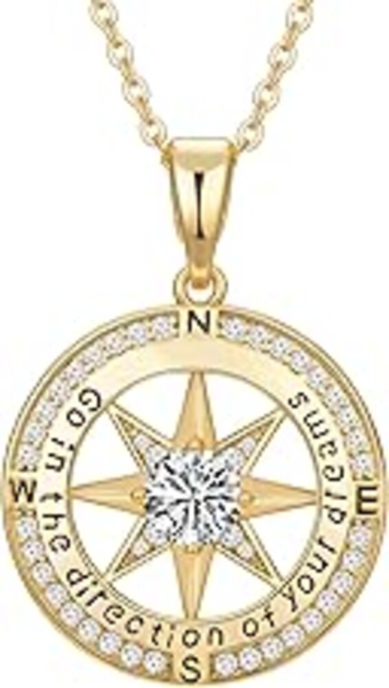 Graduation Gifts for Her, Inspirational Graduates Compass Necklace for Women Girls Jewelry, Class of Senior High School College Graduation Gifts for Friends with Congrats Grad Box and Gift Card (18K Gold Filled 925 Sterling Silver necklace)