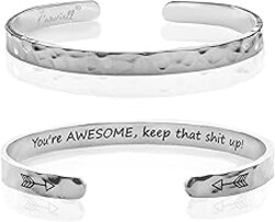 Carviell Engraved Cuff Bracelets for Women – Inspirational, Friendship, Love, Mom, Daughter, Sister, Christian, Graduation, Memorial & Wedding Gifts – 80+ Phrases – Stainless Steel, Gift-Ready