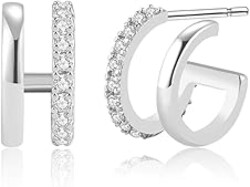 Obidos 14K Gold Plated Illusion Stud Earrings for Women | Triple Huggie Hoop Earrings for One Hole| Trendy Simple Hypoallergenic Fashion Accessories Gold Jewelry Gifts for Womens