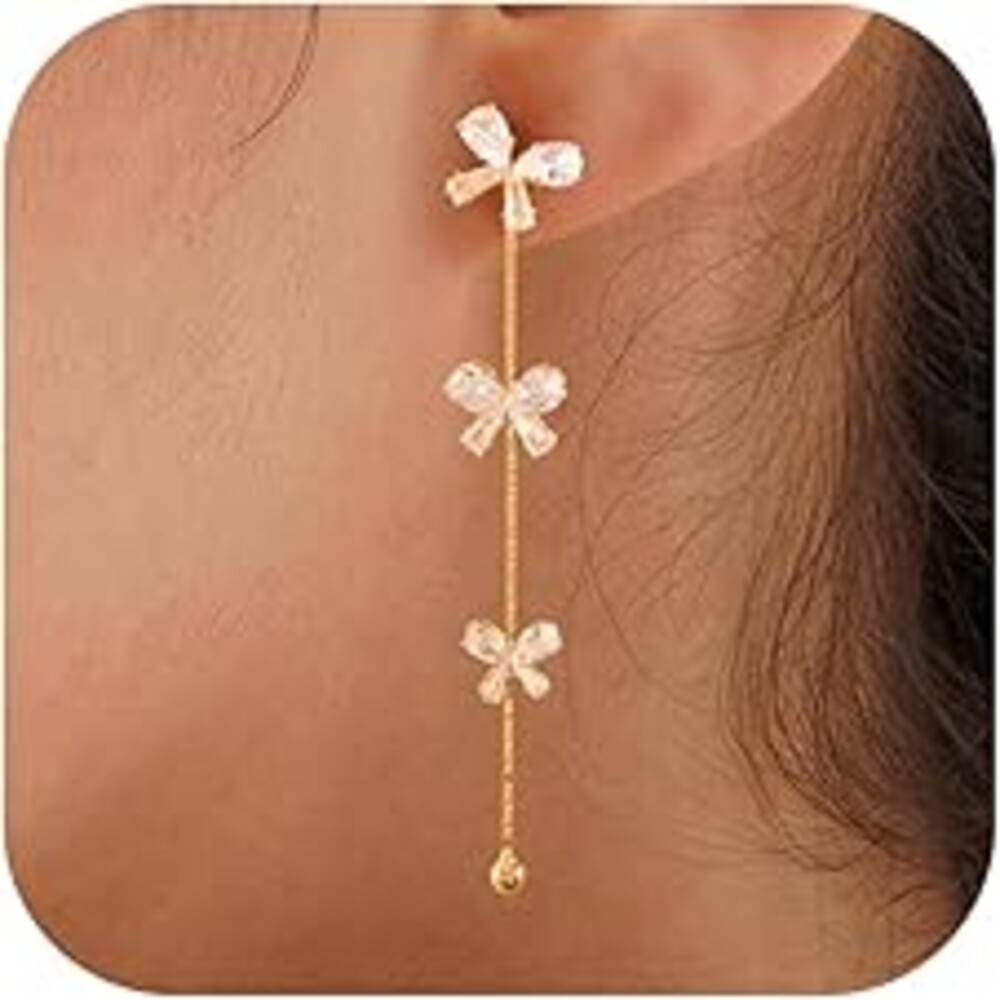 Dangle Earrings for Women Trendy, 14K Gold Plated CZ Huggie Drop Earrings, Dainty Long Chain Prom Wedding Jewelry Gift for Her