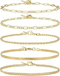 AOZEL Gold/Silver Plated Anklet Bracelets for Women Waterproof Plus Size Cuban Link Chain Ankle Bracelet for Large Ankle 9-12inch