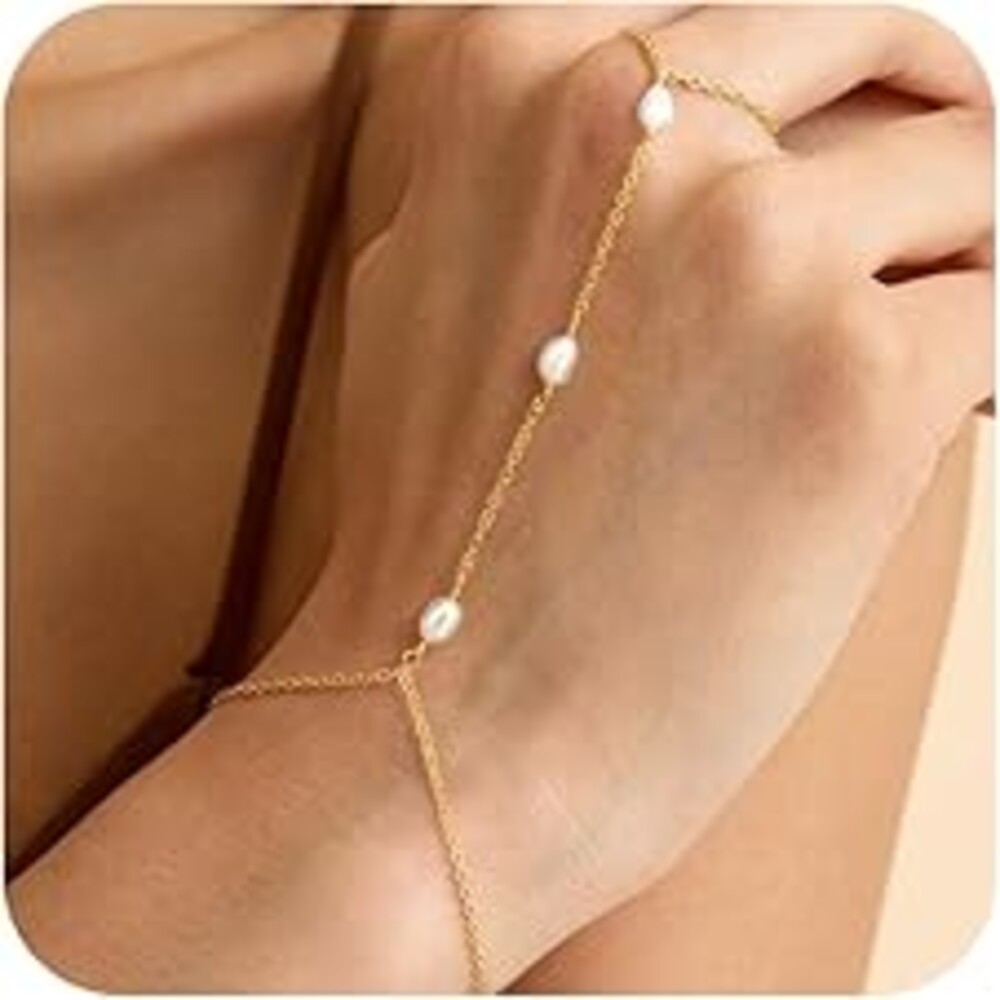 NECOCY 14K Gold Plated Pearl Bracelets for Women, Dainty Bracelets Stack Trendy Pearls Beaded Link Chain Charm Bracelets Set Layered Tiny Wedding Prom Jewelry Gift for Women Mother's Day Graduation