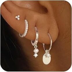 SELFROSE Gold Earrings For Women, Dainty Huggie Earrings Stack 14K Gold Plated Pearl Dangle Earrings for Women Trendy Cute Hypoallergenic Unique Gold Earring Stack Fashion Gold Jewelry Gifts