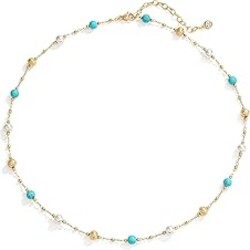 LADYGD Created Turquoise Necklace for Women 14K Gold Plated Beaded Heart Choker Boho Necklaces Handmade Beach Summer Everyday Western Jewelry Gifts