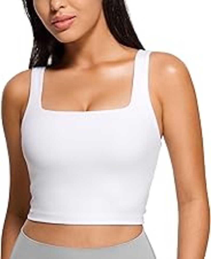 CRZ YOGA Butterluxe Square Neck Crop Tank Tops for Women - Workout Longline Sports Bras Padded Yoga Camisole