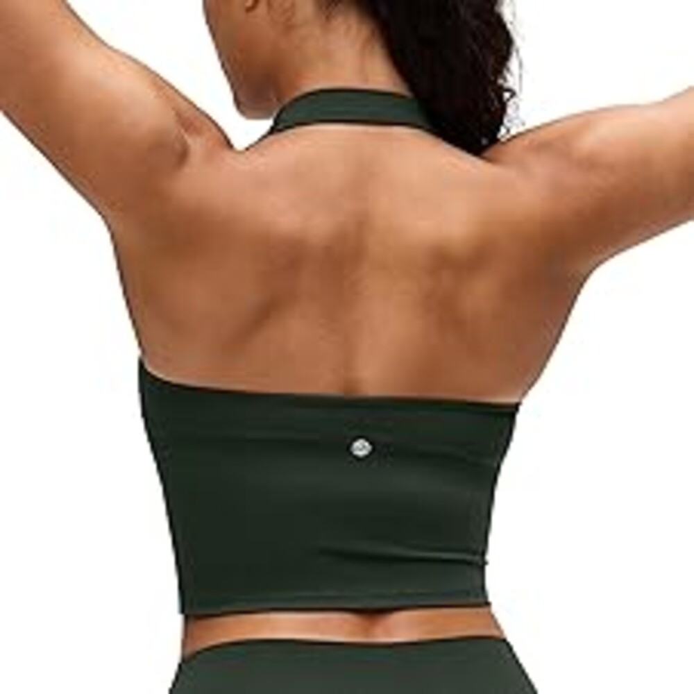 CRZ YOGA Butterluxe Halter Crop Tank Tops for Women - Open Back Padded Longline Sports Bras Workout Gym