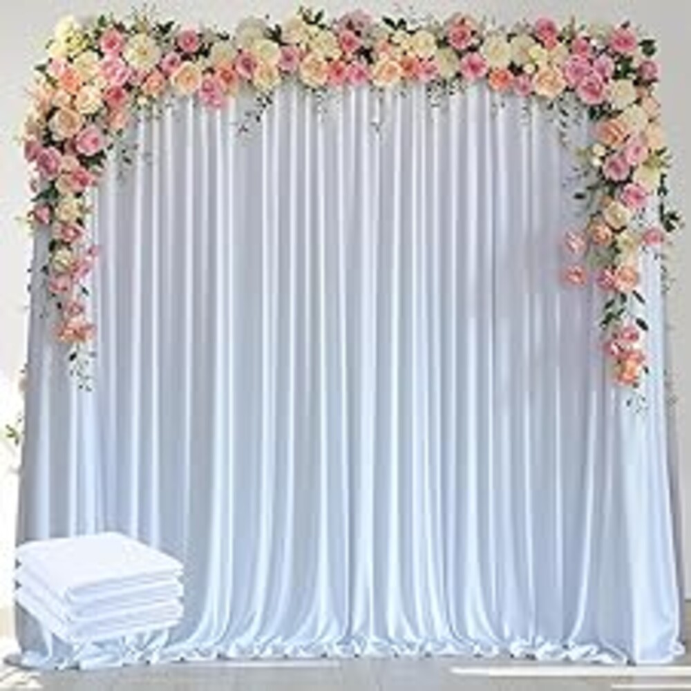 Wokceer White Backdrop Curtain for Wedding Parties 3 Pack 10x8FT Wedding Curtains Photo Backdrop Drapes Polyester for Photoshoot Baby Shower Birthday Party Curtains Background 6 Panels 5x8FT